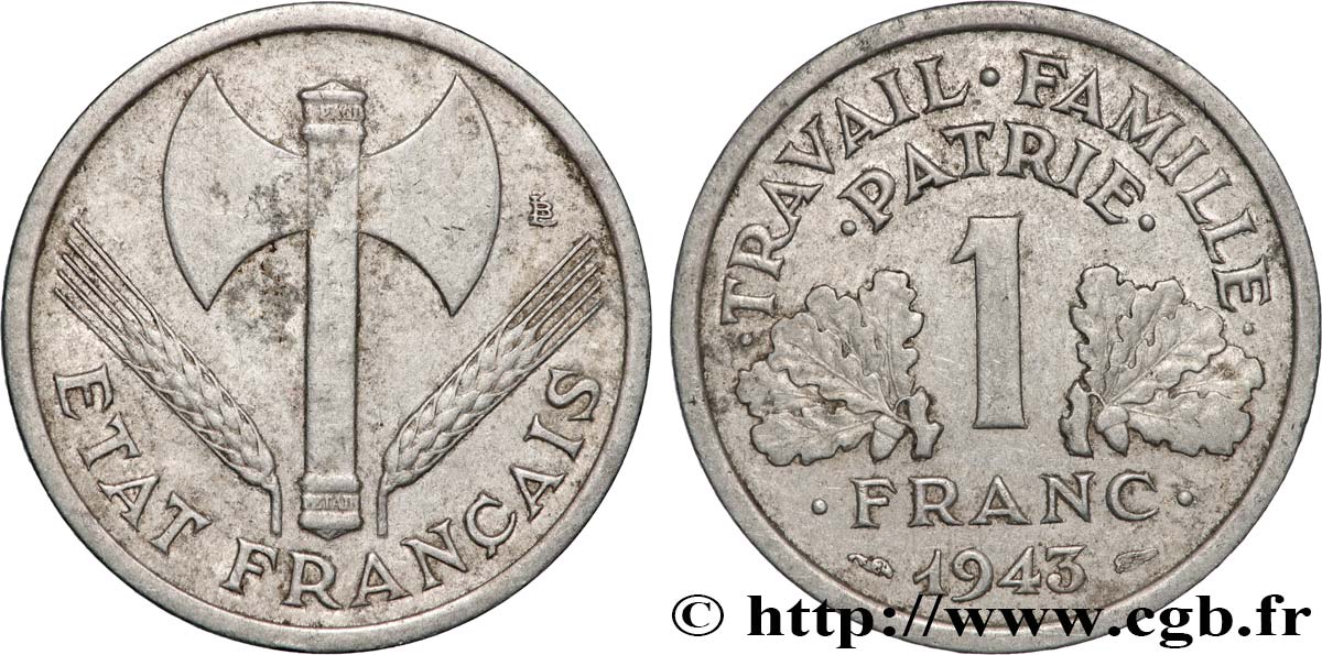 1 franc Francisque, lourde 1943 Paris F.222/4 TB+ 