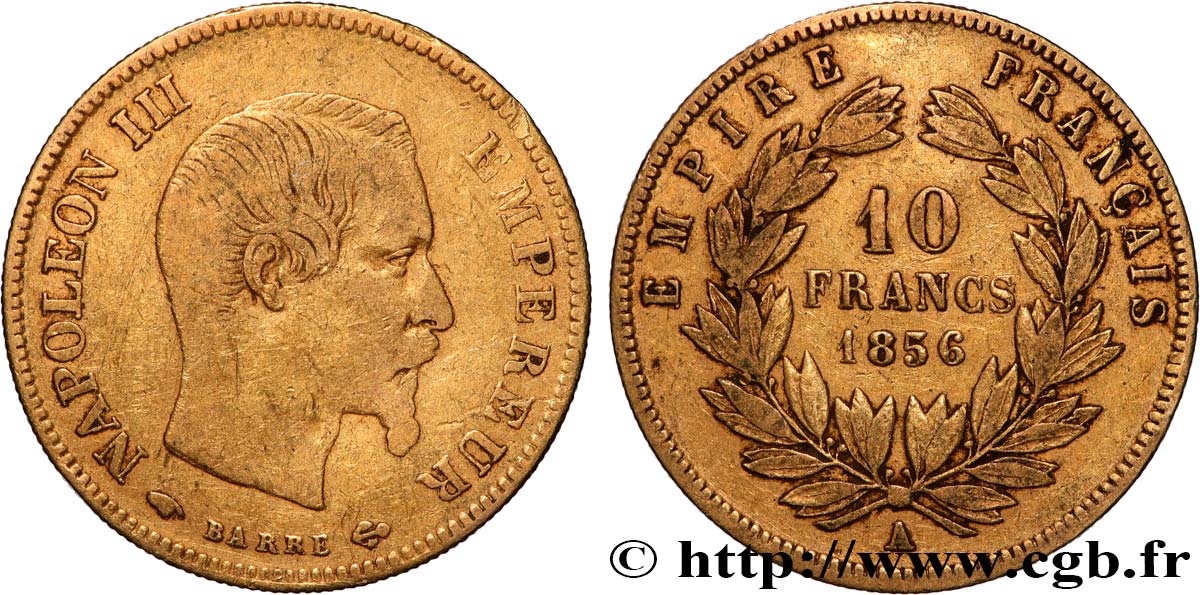 10 francs or Napoléon III, tête nue 1856 Paris F.506/3 TB 