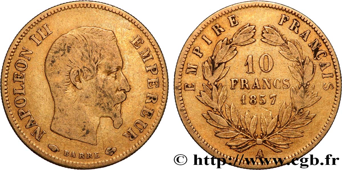 10 francs or Napoléon III, tête nue 1857 Paris F.506/4 S 
