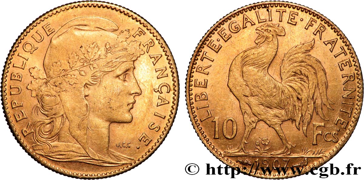 10 francs or Coq 1907 Paris F.509/8 q.SPL 