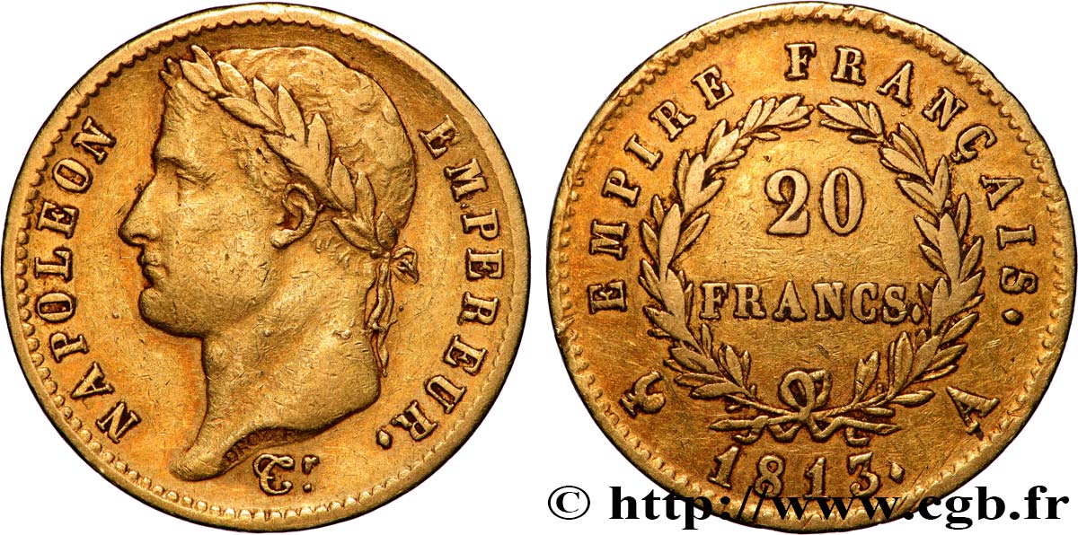 20 francs or Napoléon tête laurée, Empire français 1813 Paris F.516/30 BB 