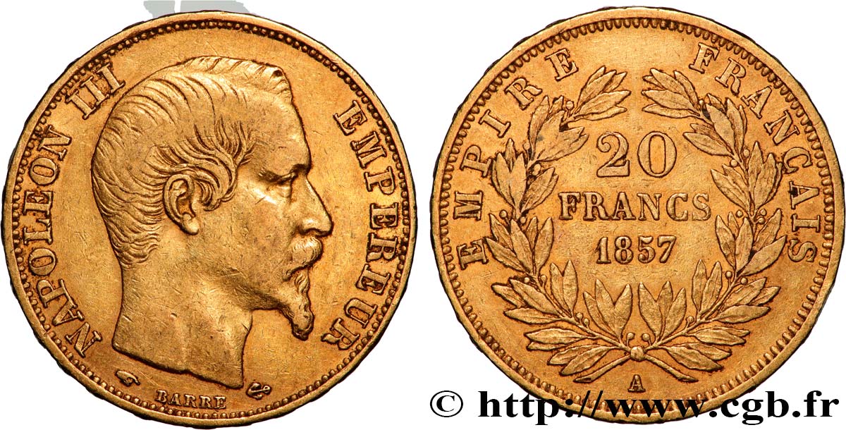 20 francs or Napoléon III, tête nue 1857 Paris F.531/12 MBC 