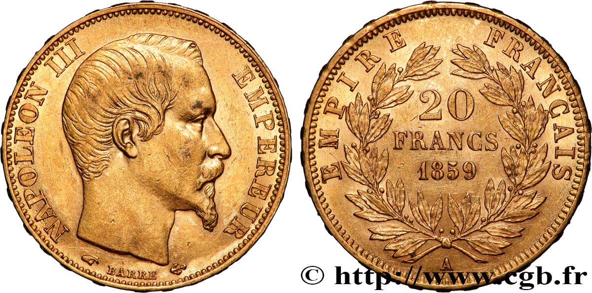 20 francs or Napoléon III, tête nue 1859 Paris F.531/15 MBC+ 