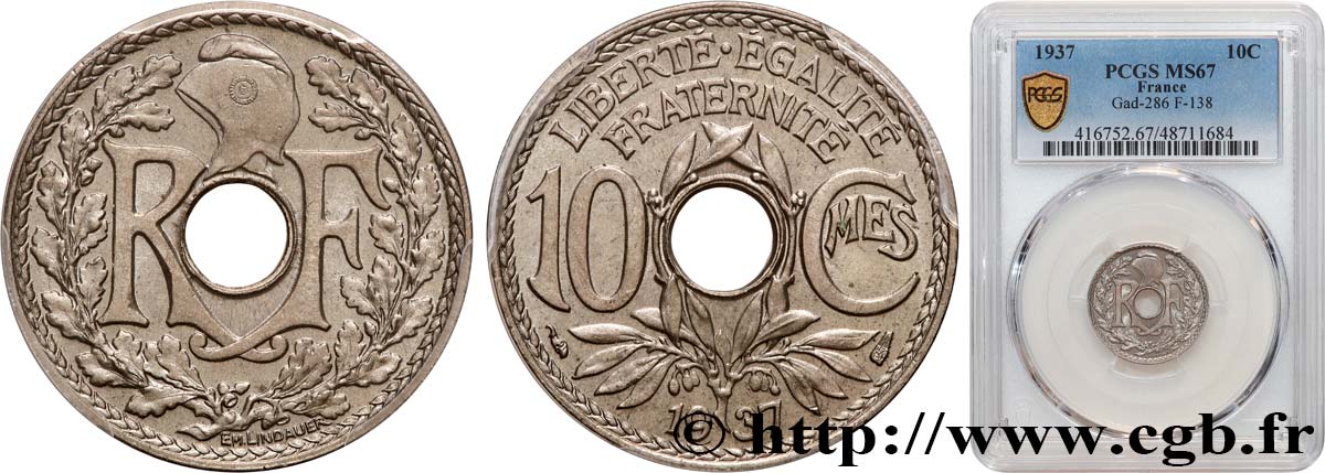 10 centimes Lindauer 1937  F.138/24 MS67 PCGS