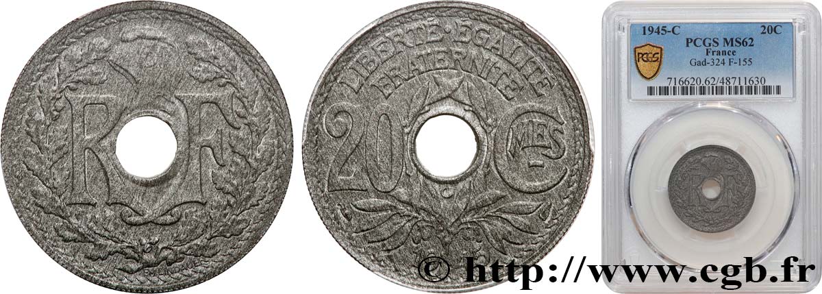 20 centimes Lindauer Zinc 1945 Castelsarrasin F.155/4 EBC62 PCGS