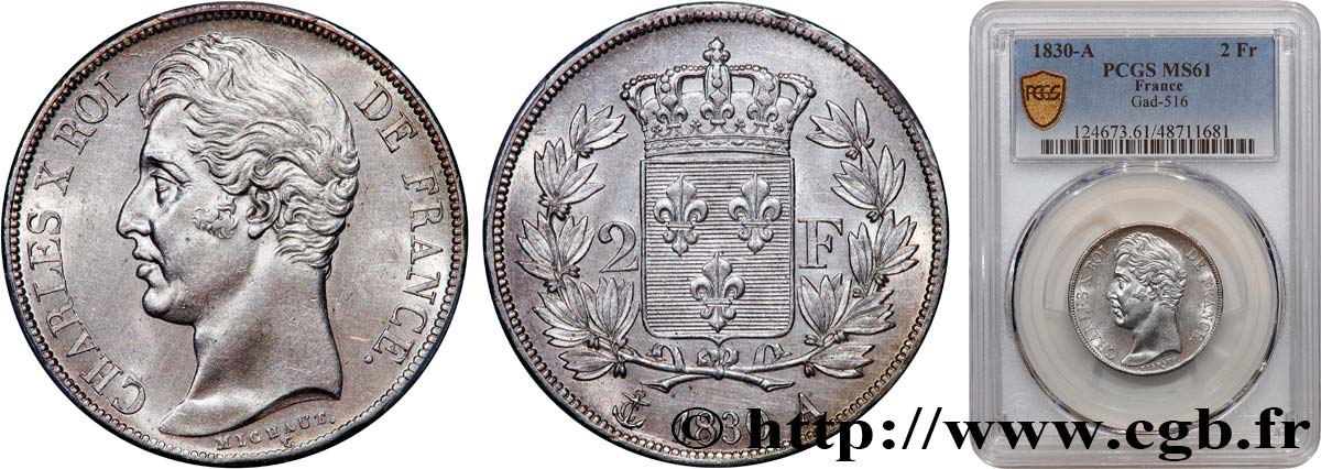 2 francs Charles X 1830 Paris F.258/62 SUP61 PCGS