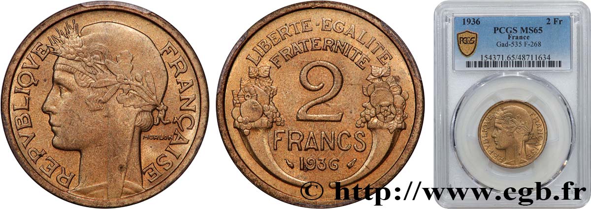 2 francs Morlon 1936  F.268/9 MS65 PCGS