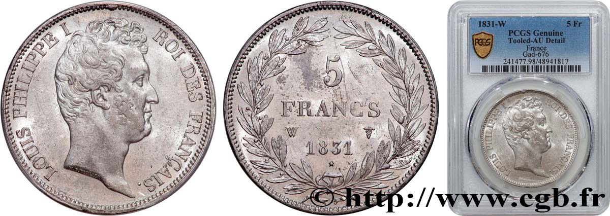 5 francs type Tiolier avec le I, tranche en creux 1831 Lille F.315/27 fVZ PCGS