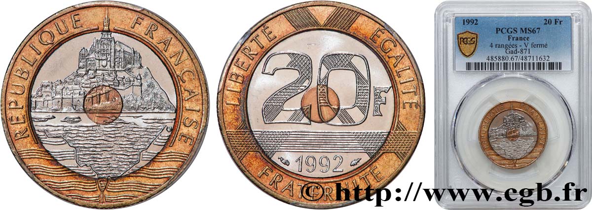 20 francs Mont Saint-Michel 1992 Pessac F.403/4 MS67 PCGS