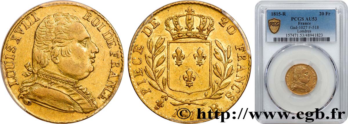 20 francs or Londres 1815 Londres F.518/1 TTB53 PCGS
