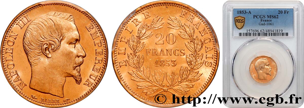 20 francs or Napoléon III, tête nue 1853 Paris F.531/1 SUP62 PCGS