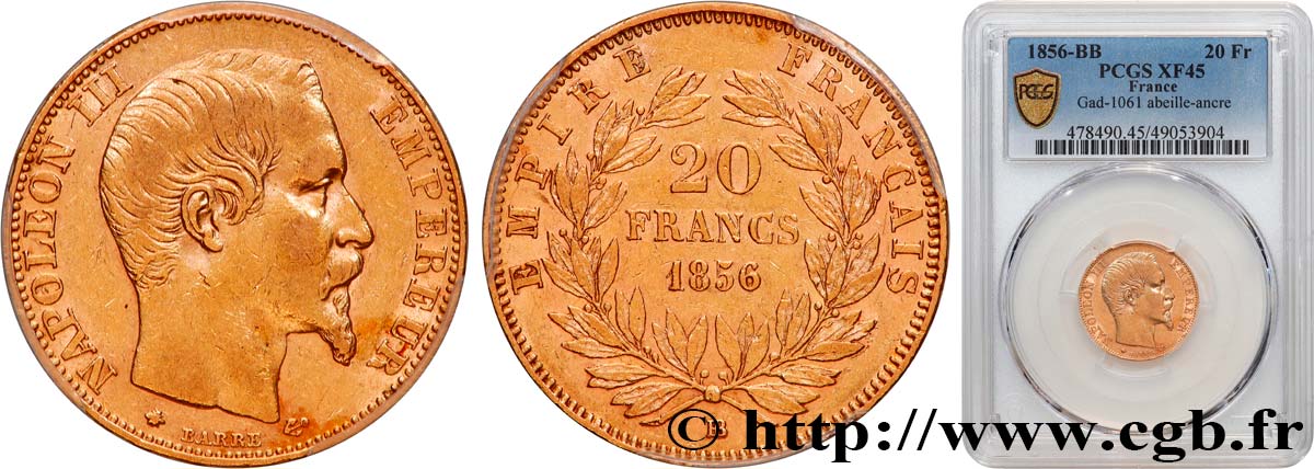 20 francs or Napoléon III, tête nue 1856 Strasbourg F.531/11 MBC45 PCGS