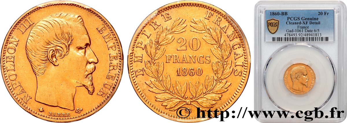 20 francs or Napoléon III, tête nue 1860 Strasbourg F.531/19 TTB PCGS