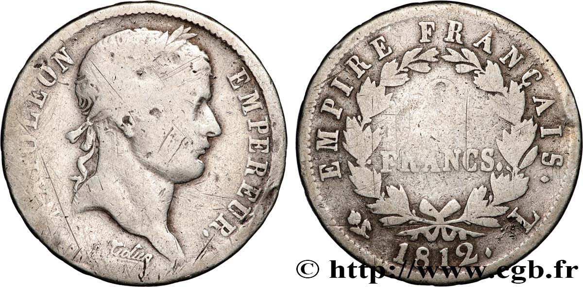 2 francs Napoléon Ier tête laurée, Empire français 1812 Bayonne F.255/45 VG 