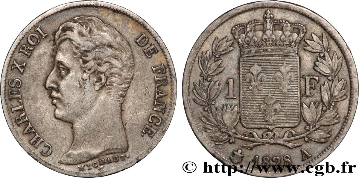 1 franc Charles X 1828 Paris F.207/37 XF 