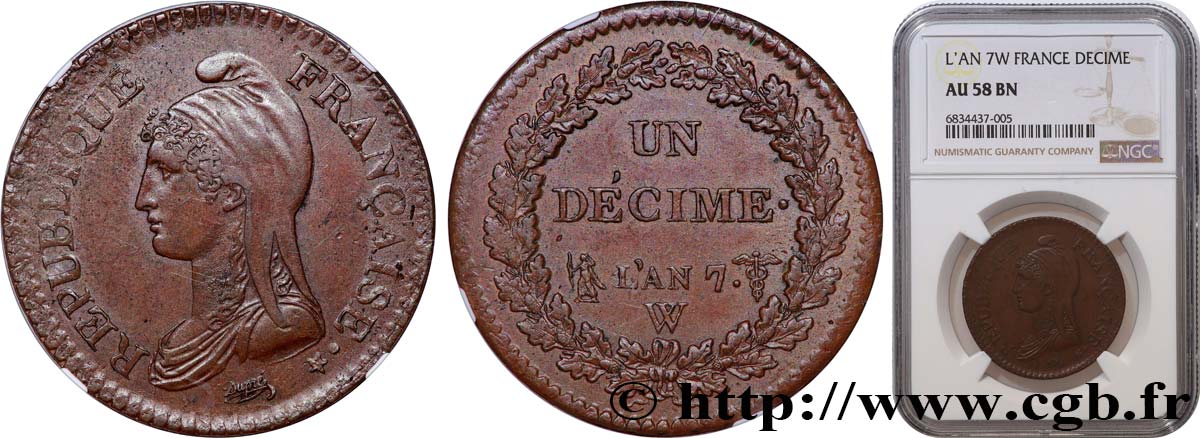 Un décime Dupré, grand module 1799 Lille F.129/44 EBC58 NGC