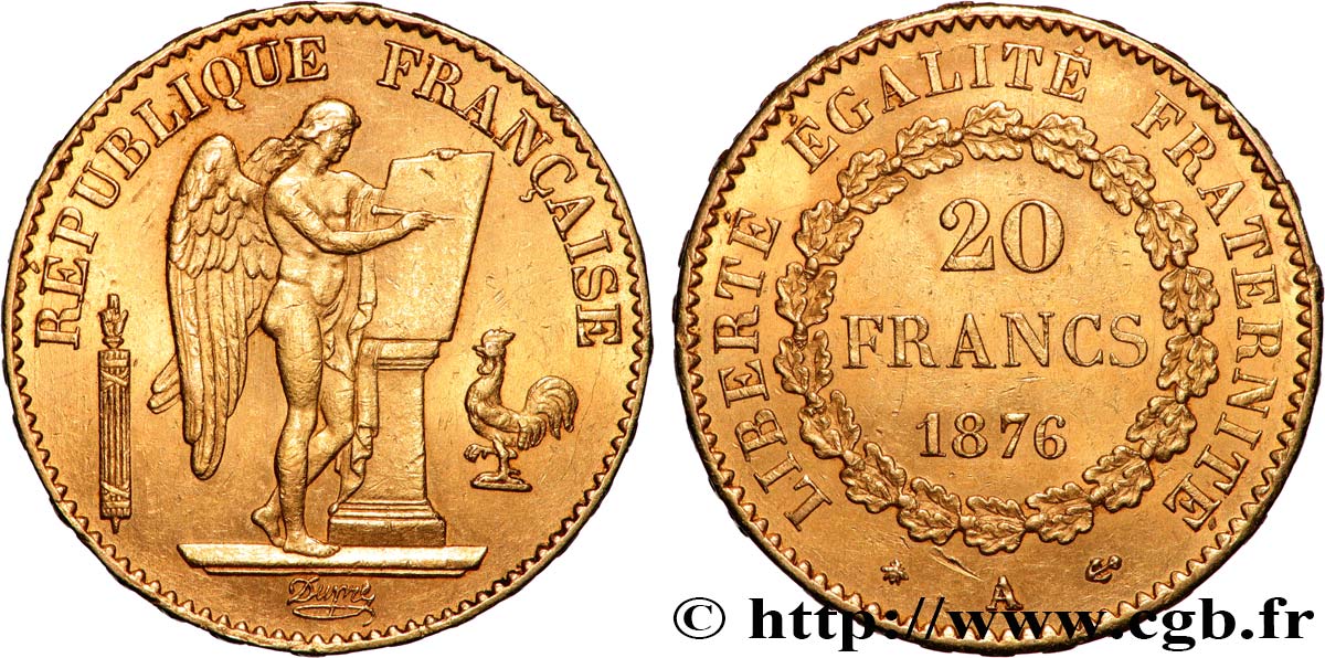 20 francs or Génie, Troisième République 1876 Paris F.533/4 fVZ 