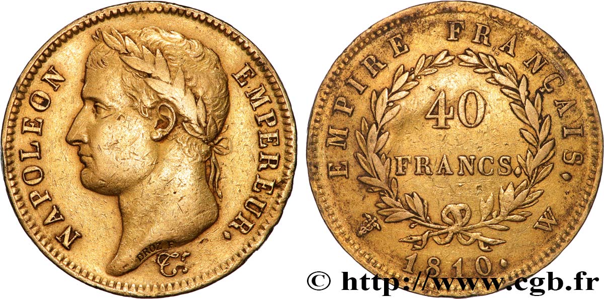 40 francs or Napoléon tête laurée, Empire français 1810 Lille F.541/5 BC+ 