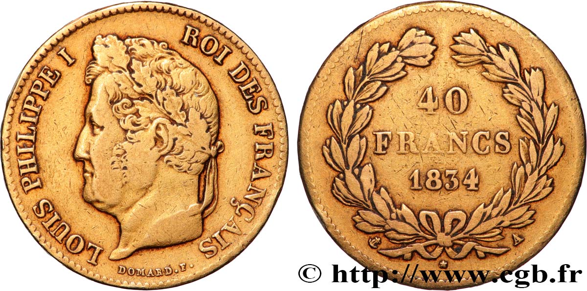 40 francs or Louis-Philippe 1834 Paris F.546/6 TB 