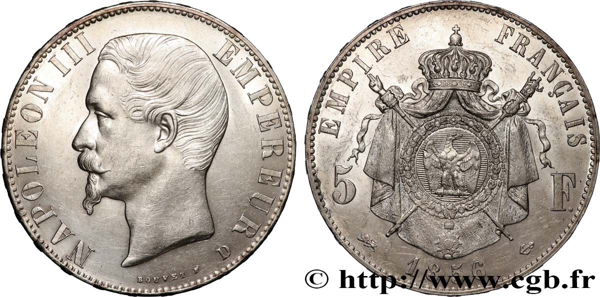 5 francs Napoléon III, tête nue 1856 Lyon F.330/9 SUP+ 