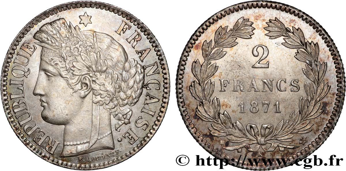 2 francs Cérès, sans légende 1871 Bordeaux F.264/4 EBC+ 