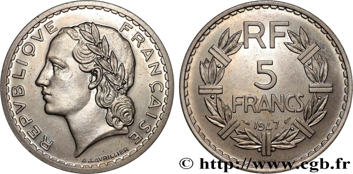 Essai de 5 francs Lavrillier, poids léger 1947 Paris GEM.146 1 SC+ 