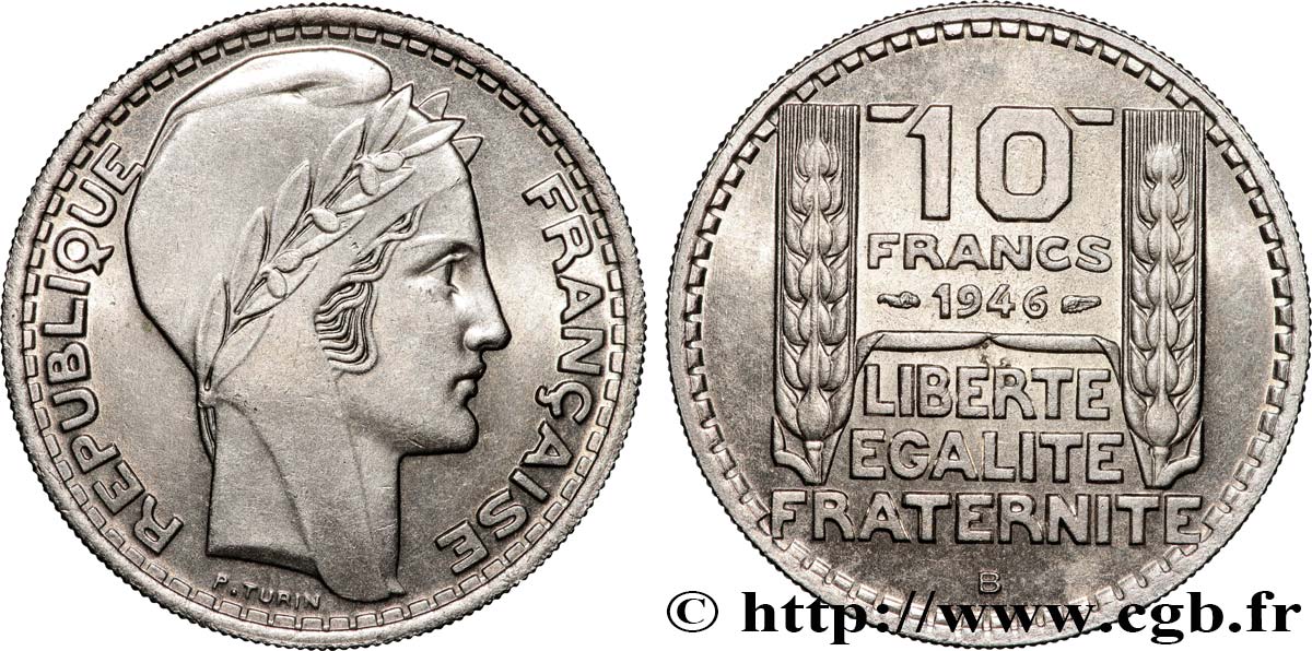 10 francs Turin, grosse tête, rameaux longs 1946 Beaumont-Le-Roger F.361/4 VZ+ 