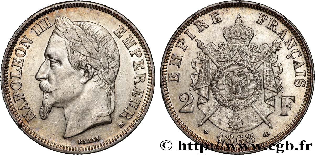 2 francs Napoléon III, tête laurée  1866 Strasbourg F.263/3 TTB 