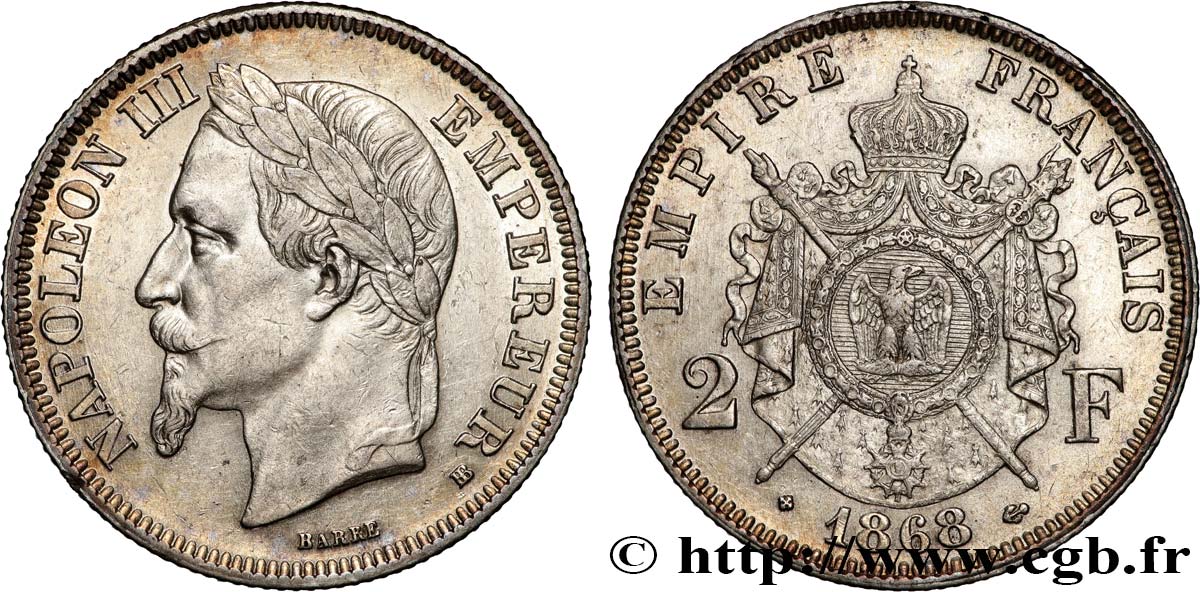 2 francs Napoléon III, tête laurée  1866 Strasbourg F.263/3 XF 