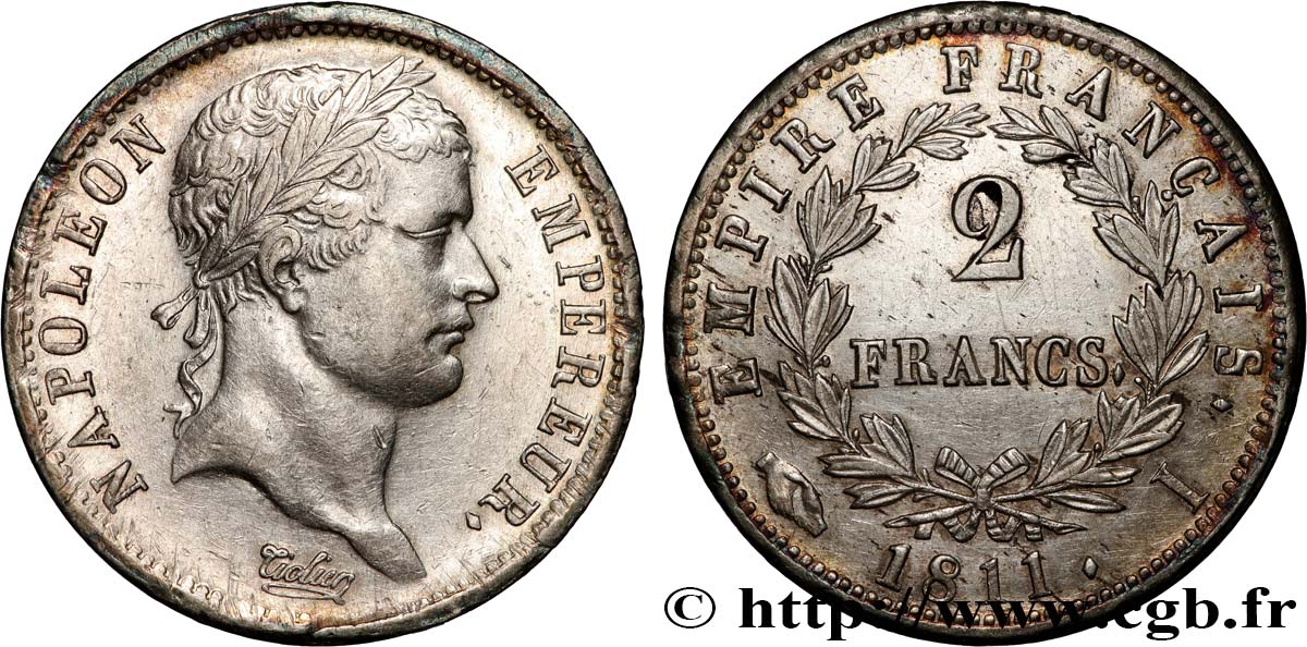 2 francs Napoléon Ier tête laurée, Empire français 1811 Limoges F.255/29 TTB+ 