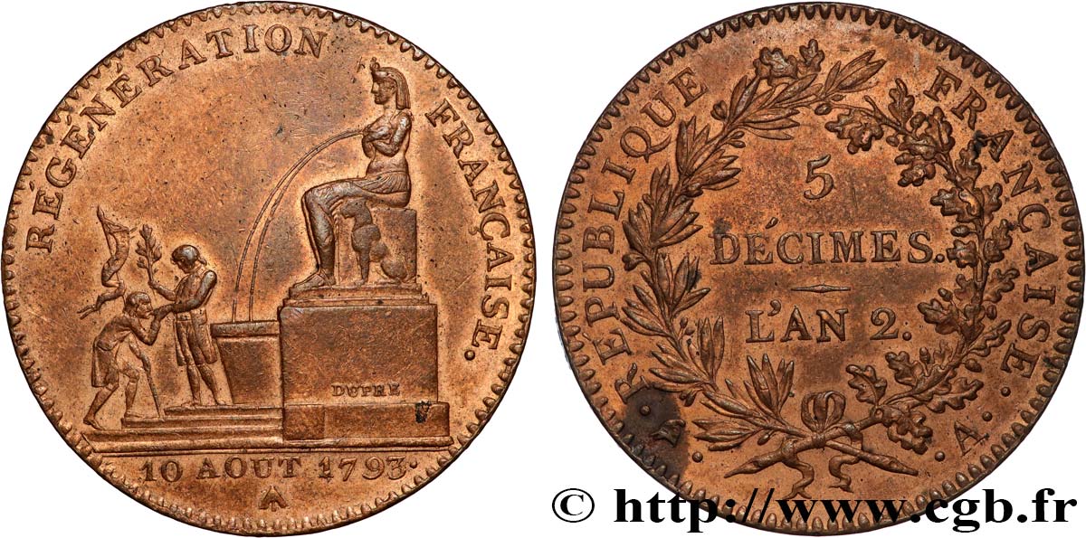 5 décimes, Régénération française 1793 Paris F.172A/1 SUP 