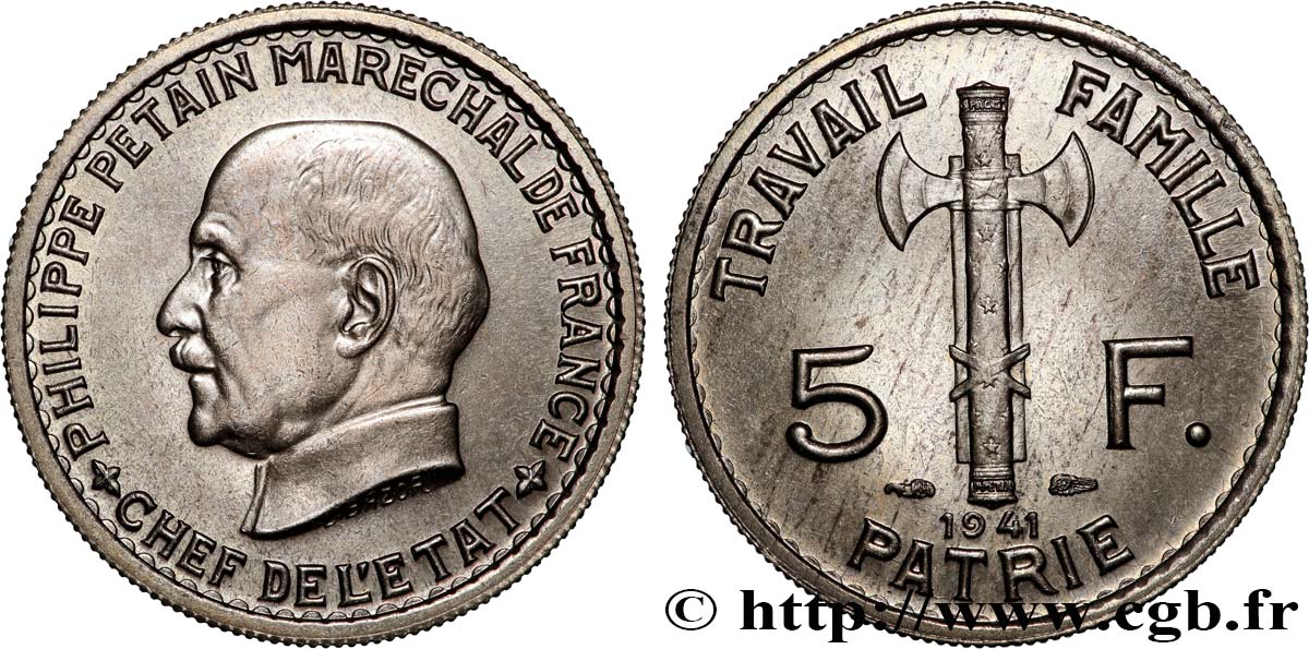 5 francs Pétain 1941  F.338/2 SUP+ 