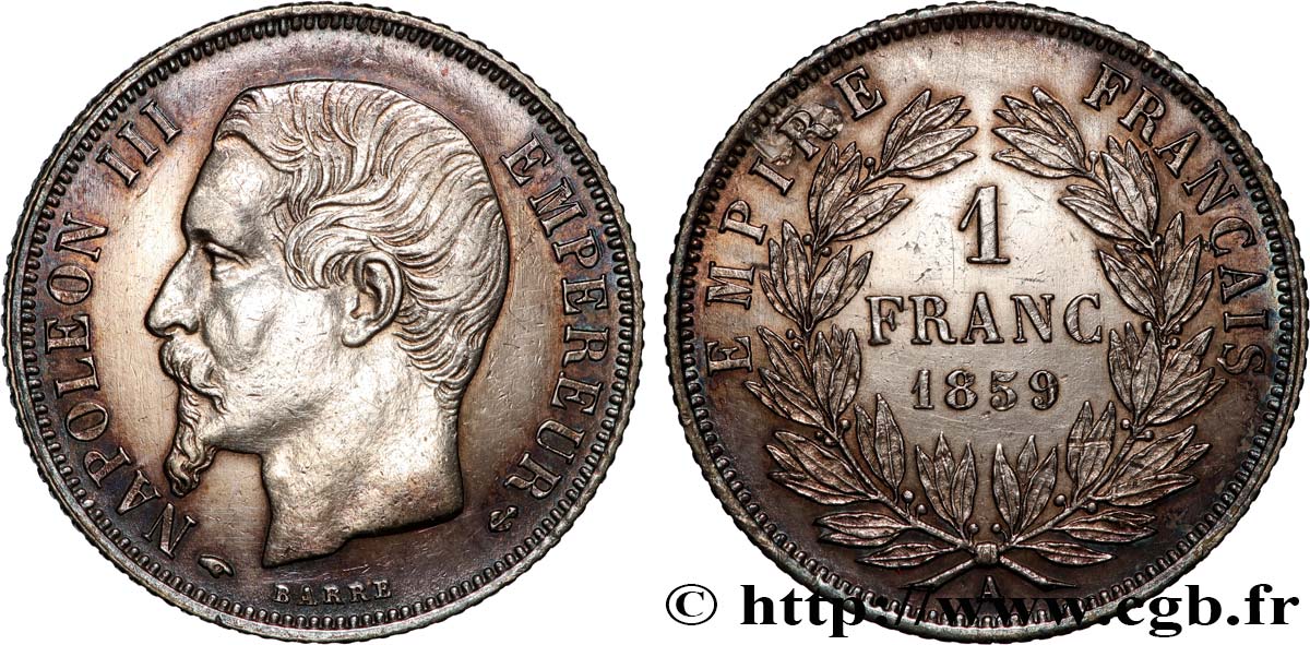 1 franc Napoléon III, tête nue 1859 Paris F.214/12 AU 