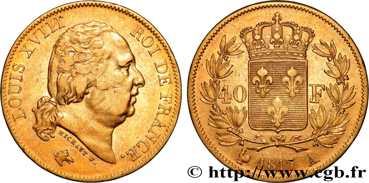 40 francs or Louis XVIII 1817 Paris F.542/6 TTB 