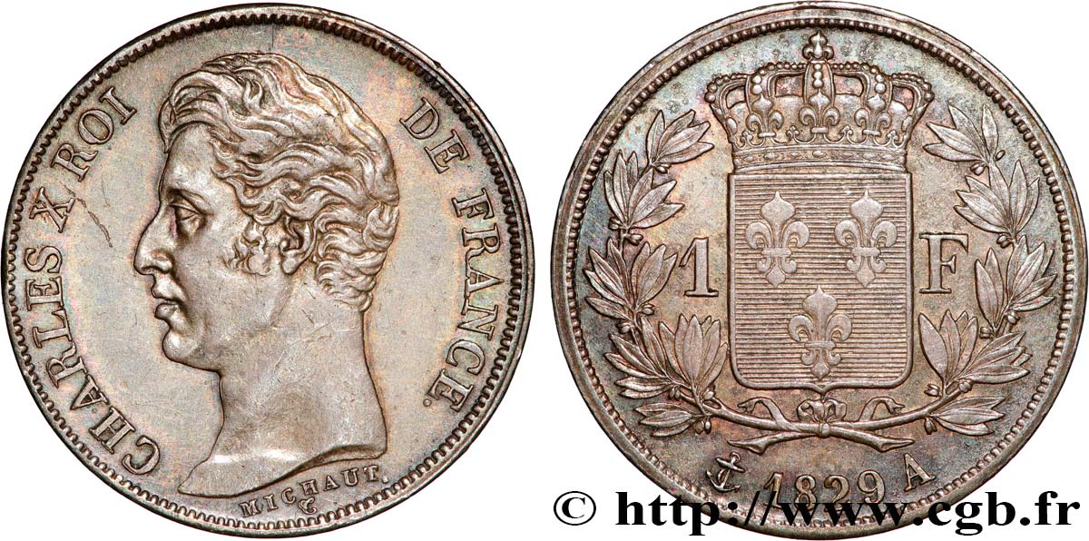 1 franc Charles X, matrice du revers à quatre feuilles 1829 Paris F.207A/12 SPL 