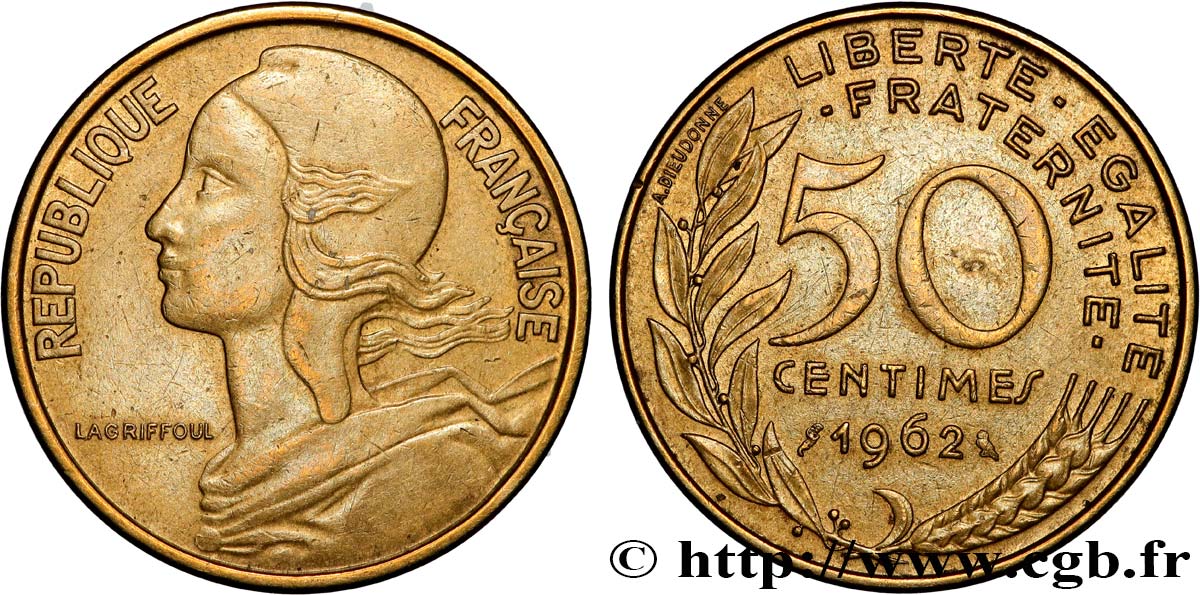 50 centimes Marianne, col à 4 plis 1962 Paris F.197/3 XF 