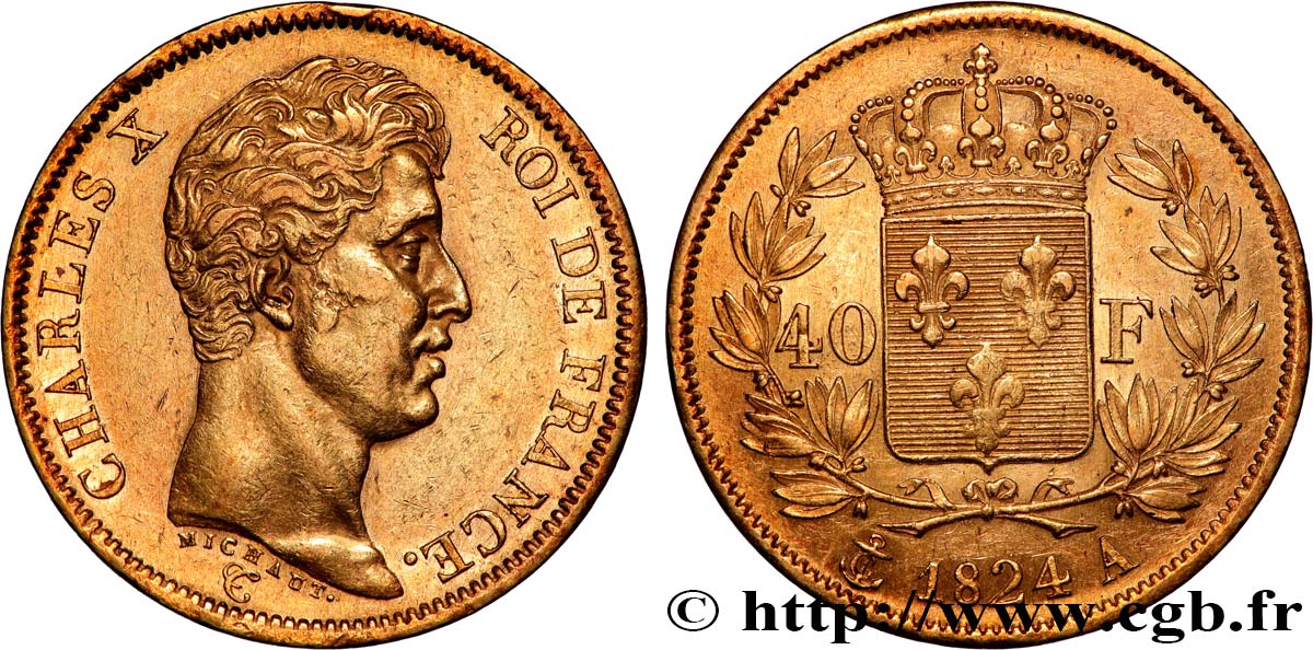 40 francs or Charles X, 1er type 1824 Paris F.543/1 AU 