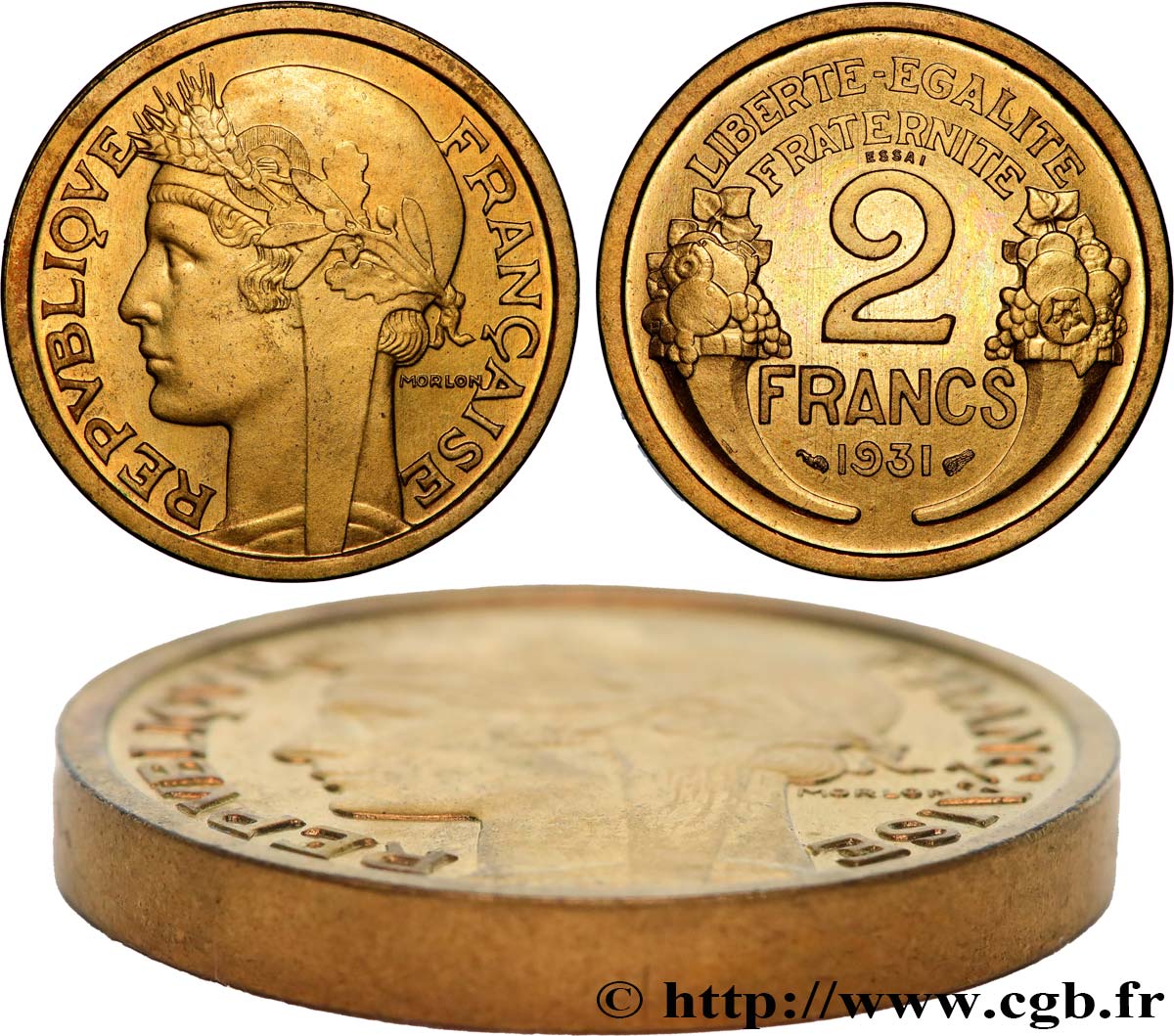 Essai-piéfort de 2 francs Morlon 1931 Paris GEM.113 EP MS64 