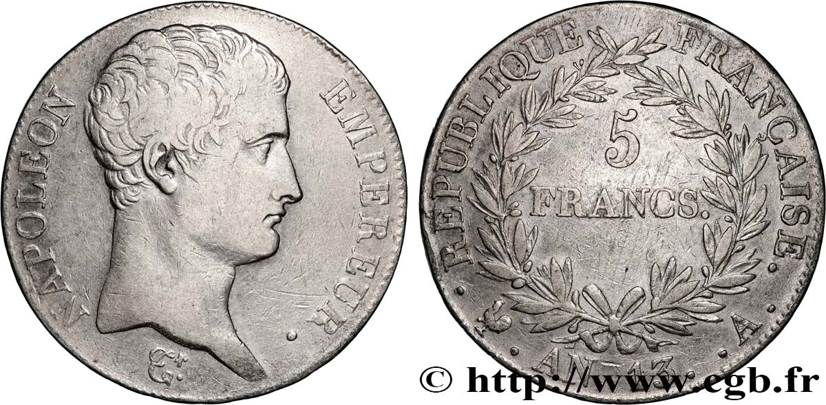 5 francs Napoléon Empereur, Calendrier révolutionnaire 1805 Paris F.303/2 VF 