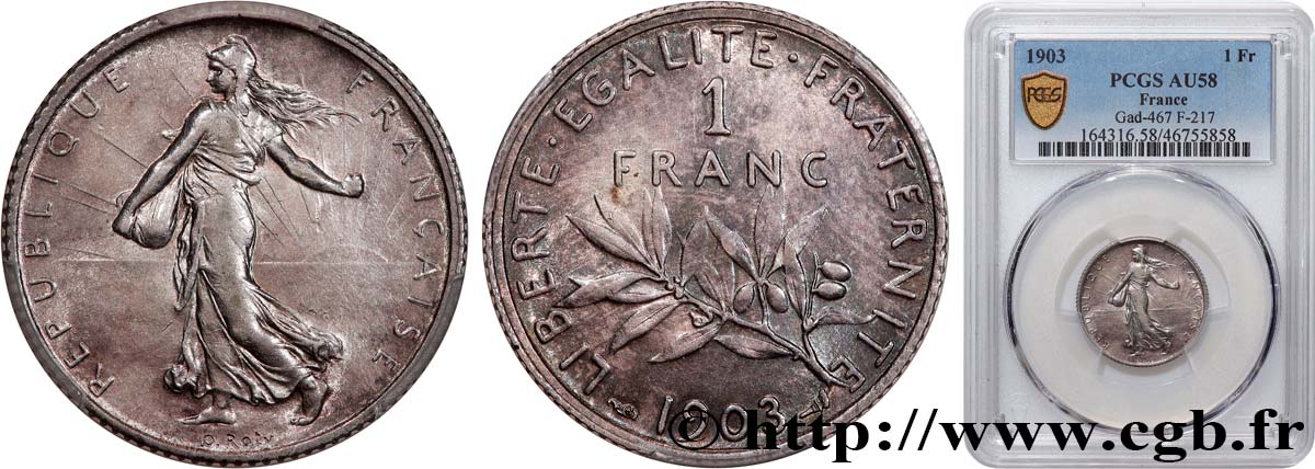 1 franc Semeuse 1903  F.217/8 SPL58 PCGS