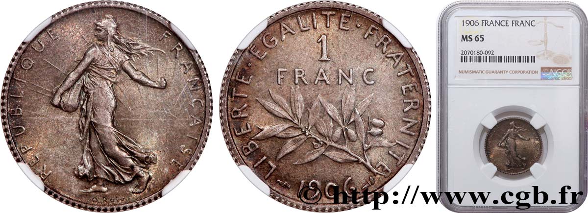 1 franc Semeuse 1906 Paris F.217/11 MS65 NGC