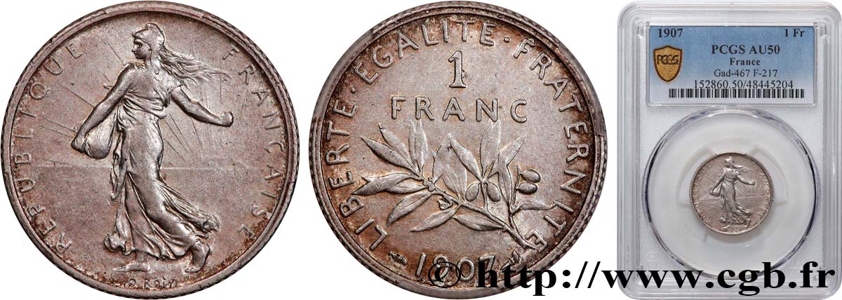 1 franc Semeuse 1907  F.217/12 TTB50 PCGS