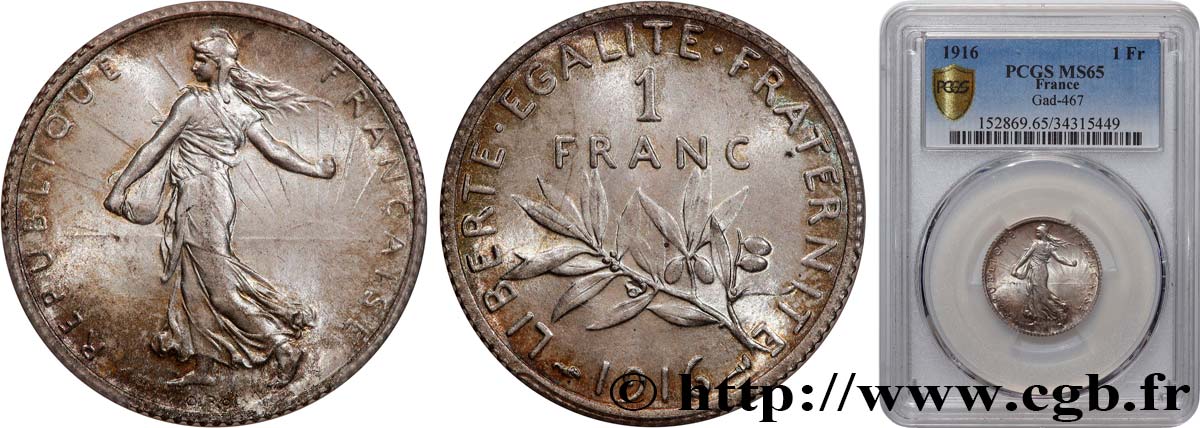 1 franc Semeuse 1916 Paris F.217/22 MS65 PCGS