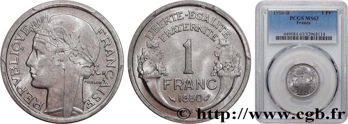 1 franc Morlon, légère 1950 Beaumont-Le-Roger F.221/18 MS63 PCGS