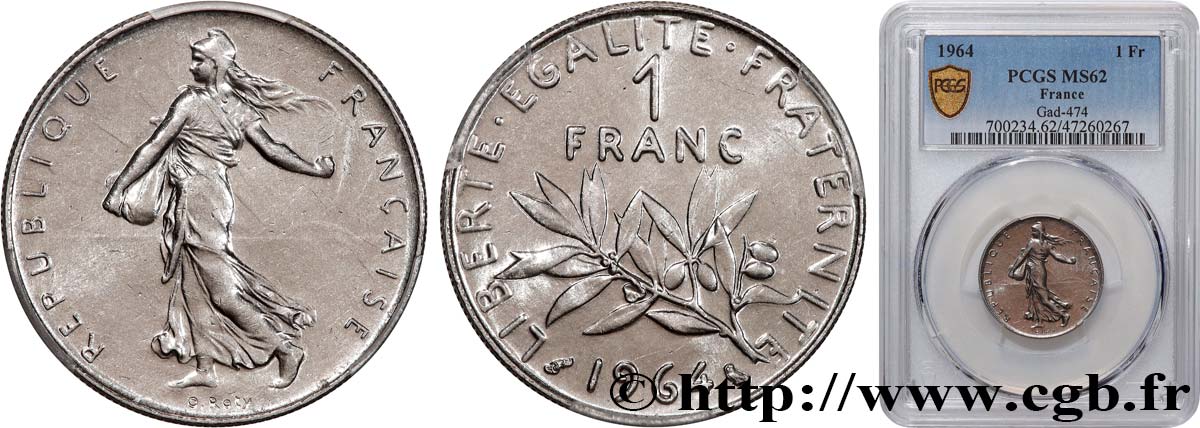 1 franc Semeuse, nickel 1964 Paris F.226/8 SUP62 PCGS