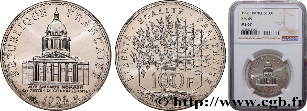 100 francs Panthéon 1996  F.451/18 MS67 NGC