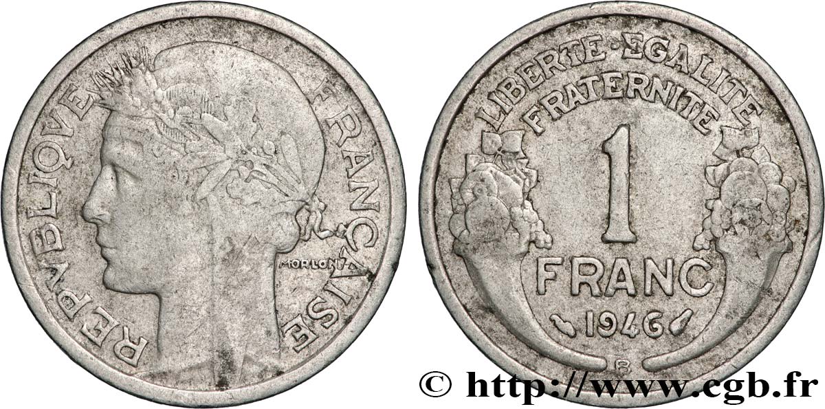 1 franc Morlon, légère, frappe médaille 1946 Beaumont-Le-Roger F.221/10 var. TB 