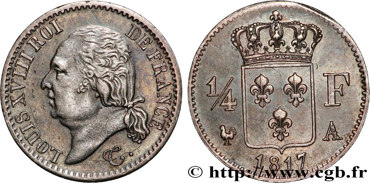 1/4 franc Louis XVIII  1817 Paris F.163/1 q.SPL 