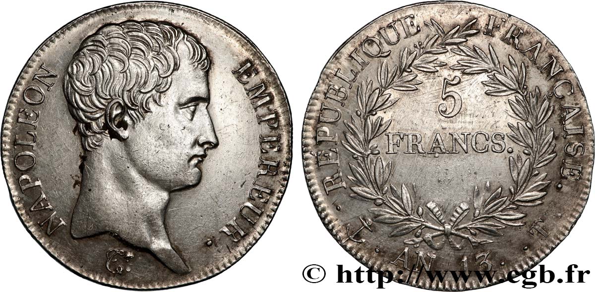 5 francs Napoléon Empereur, Calendrier révolutionnaire 1805 Nantes F.303/16 TTB+ 