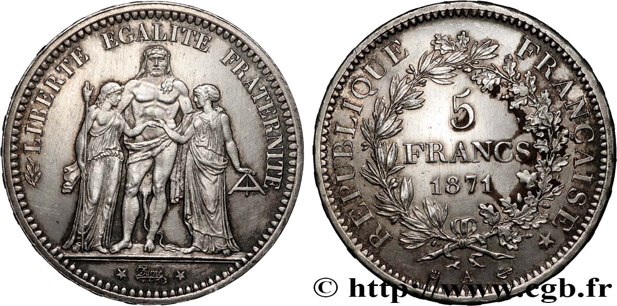 5 francs Hercule, dite “Camélinat” 1871 Paris F.334/3 VZ 